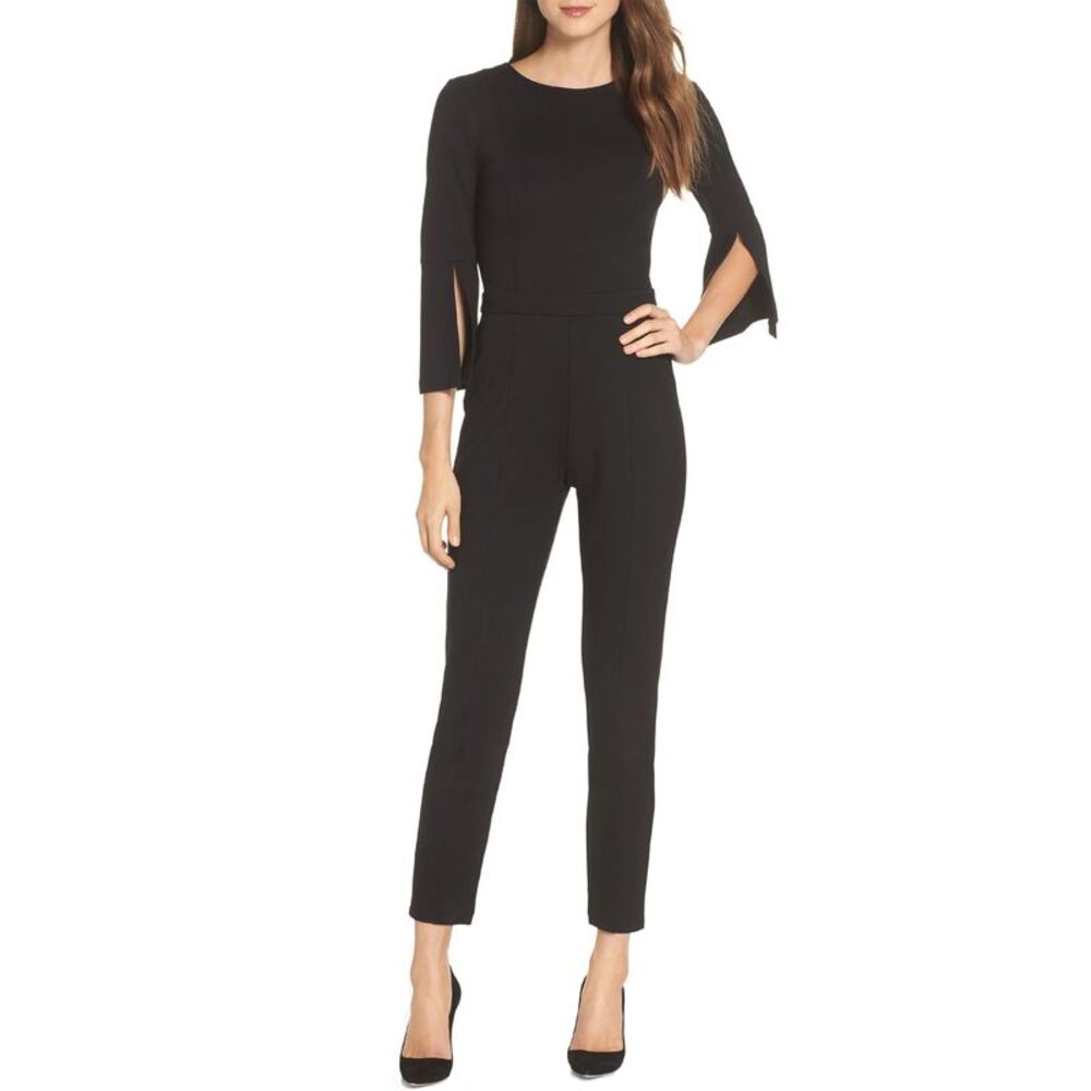 Ali & Jay Womens Slit Sleeve Slim Leg Jumpsuit Medium Black - NWT $148
